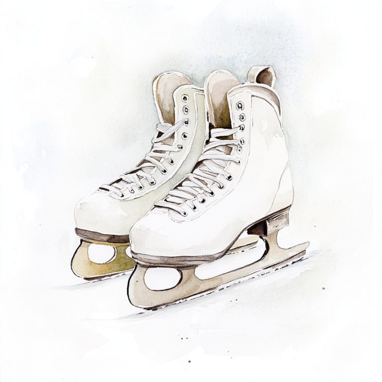 Watercolor White Ice Skates