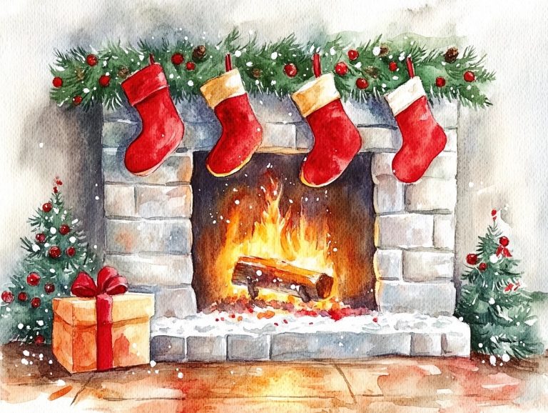 Watercolor Winter Fireplace Card