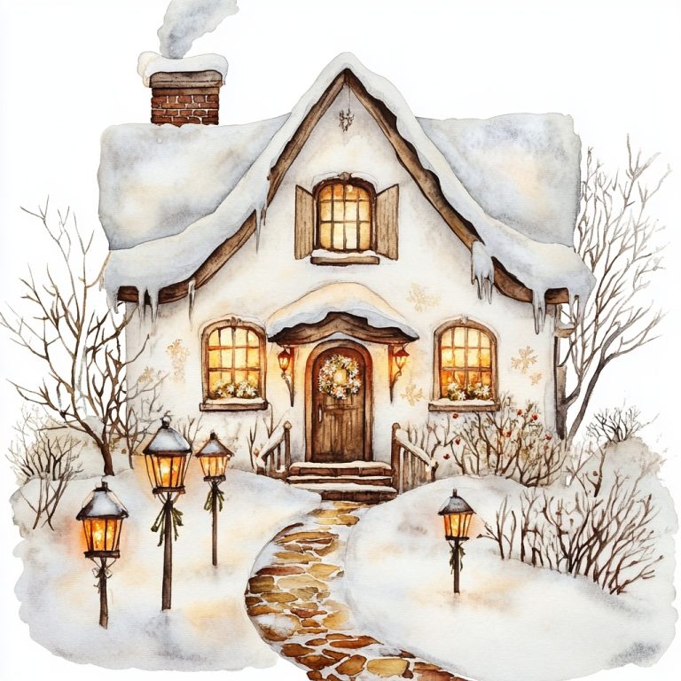 Watercolor Winter House Lanterns