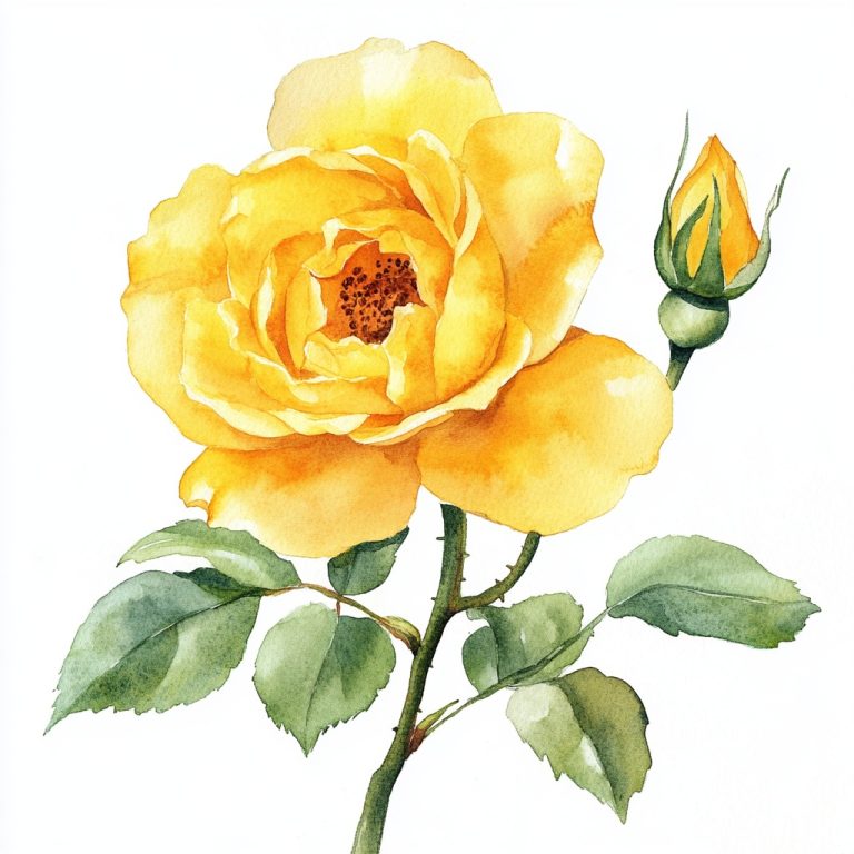 Watercolor Yellow Rose Texas