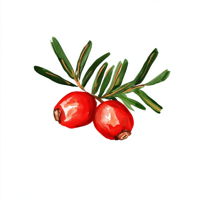 Watercolor Yew Fruit Illustration