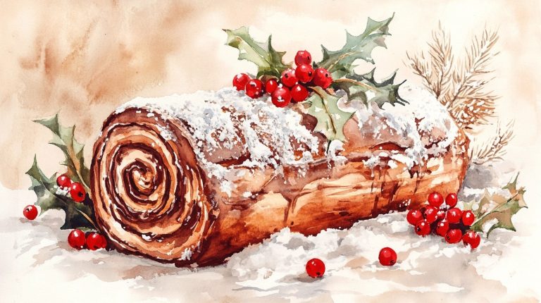 Watercolor Yule Log Cake