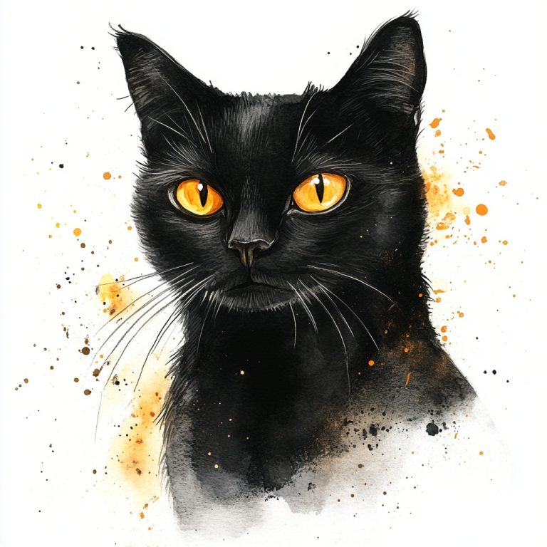 Watercolour Black Cat Halloween