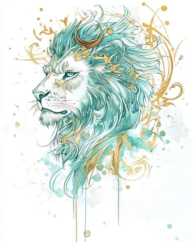 Watercolour Leo in Turquoise Gold