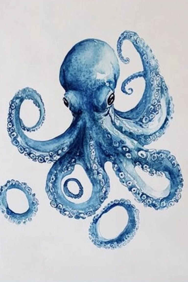 Watercolour Octopus on Pale Background