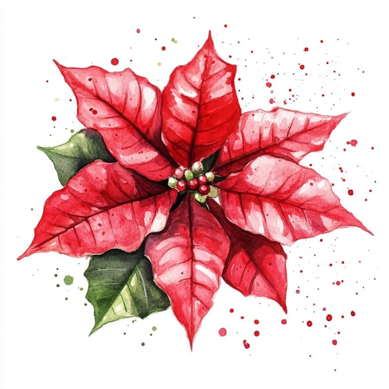 Watercolour Poinsettia on White