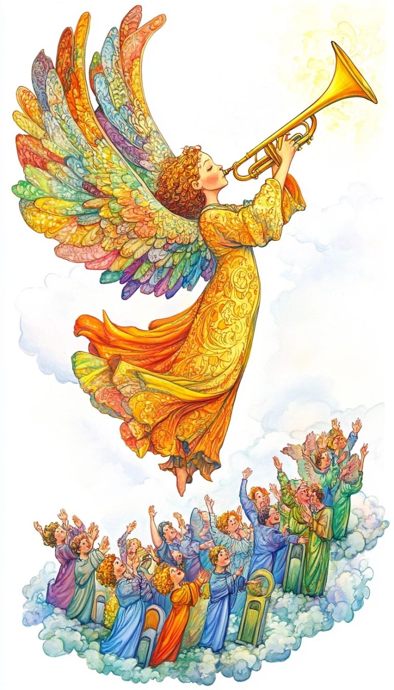 Whimsical Angel Trumpeting Rebirth