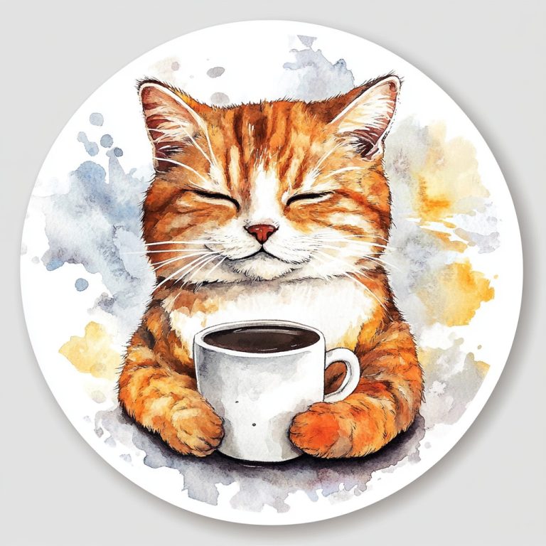 Whimsical Cat Coffee Sticker