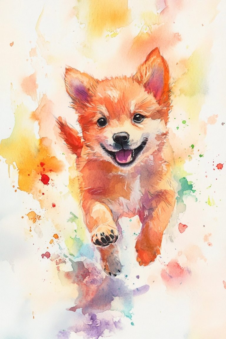 Whimsical Chow Puppy Watercolor