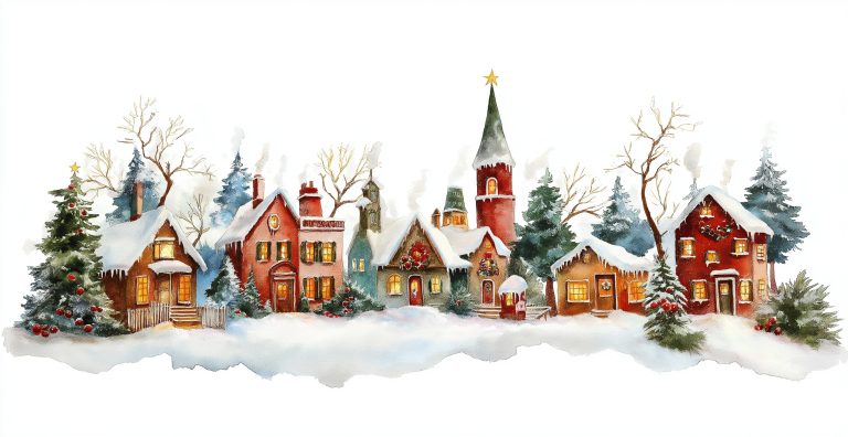 Whimsical Christmas Village Painting scaled