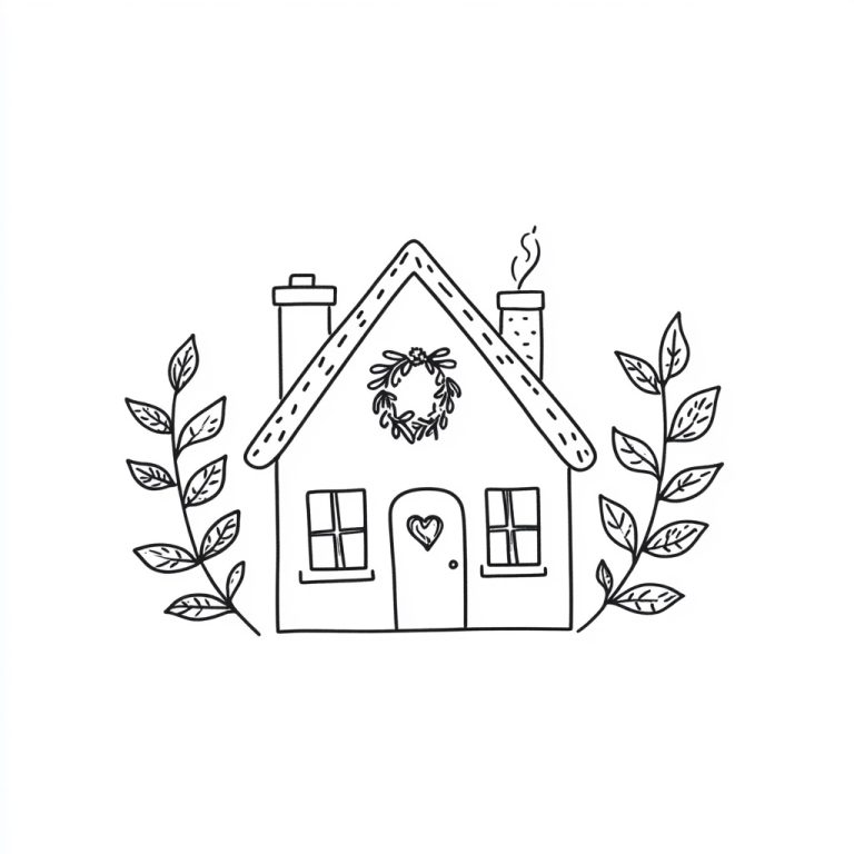 Whimsical Cottage Line Art