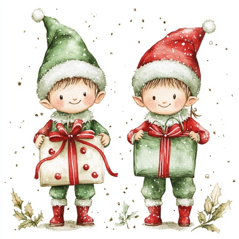 Whimsical Elves with Gifts