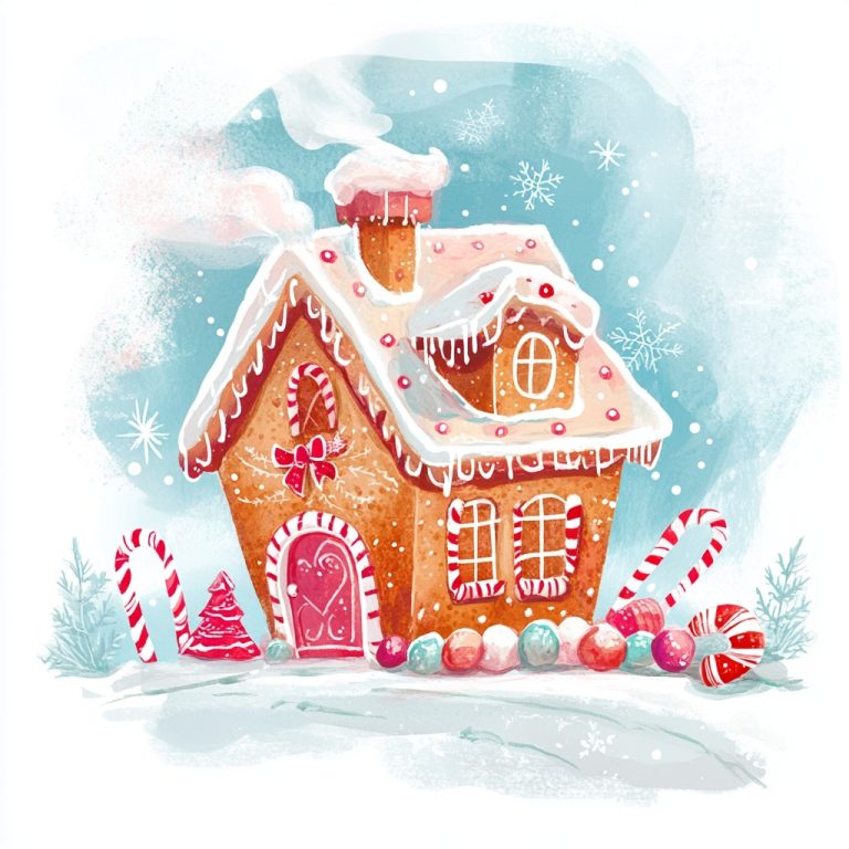 Whimsical Gingerbread House Watercolor