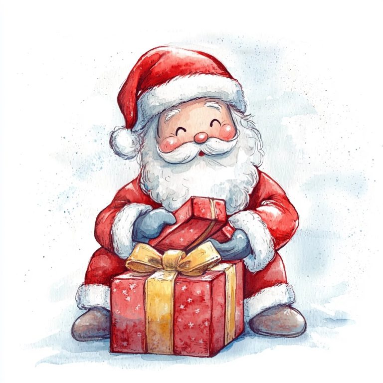 Whimsical Santa Present Illustration