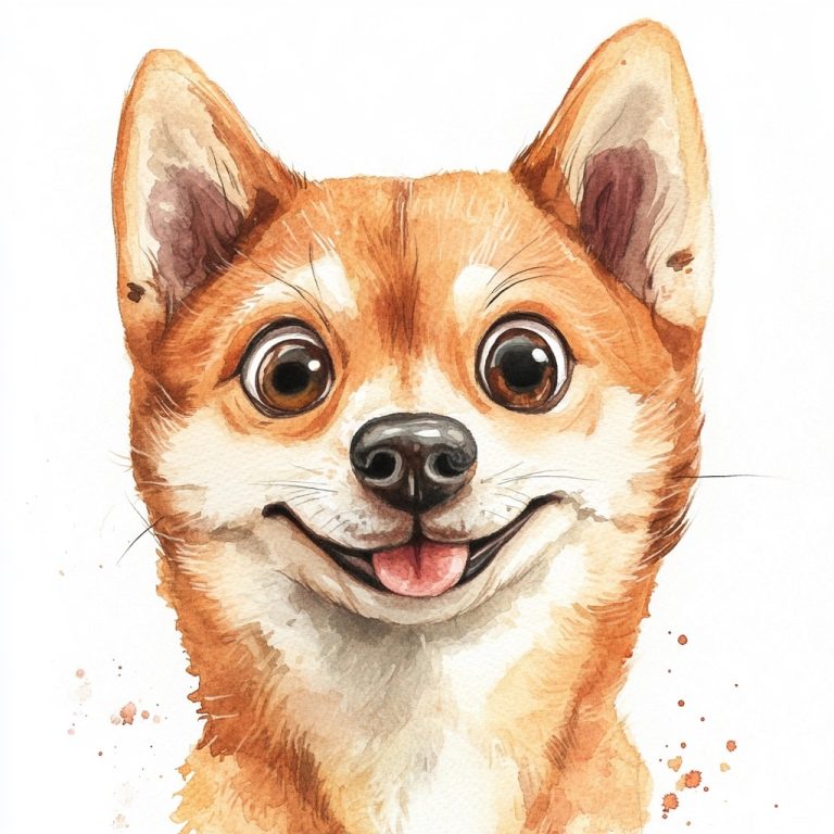 Whimsical Shiba Inu Watercolor