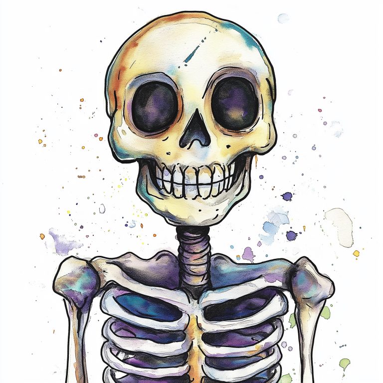 Whimsical Skeleton Watercolor Art