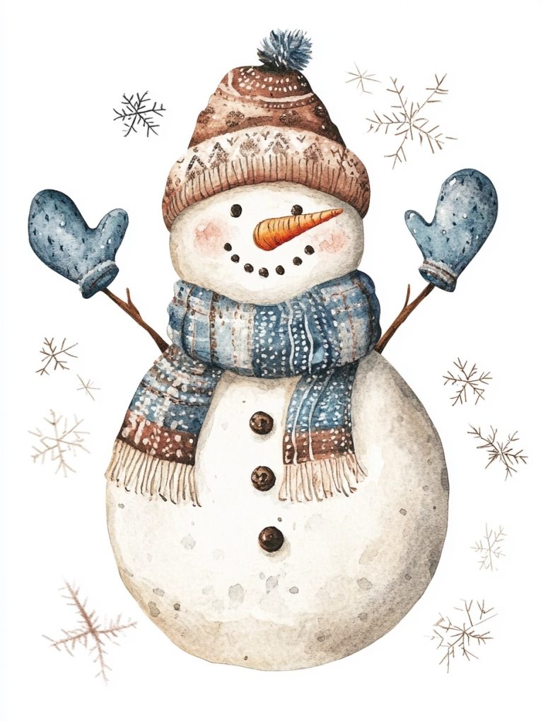 Whimsical Snowman Watercolor Illustration