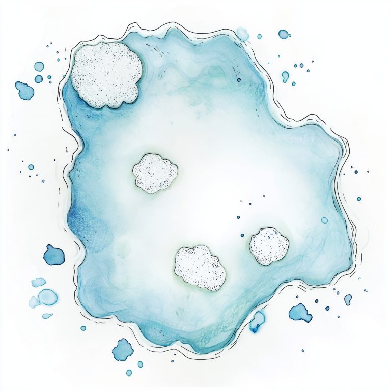 Whimsical Water Reflections A Semp Inspired Top View Illustration of a Playful Puddle