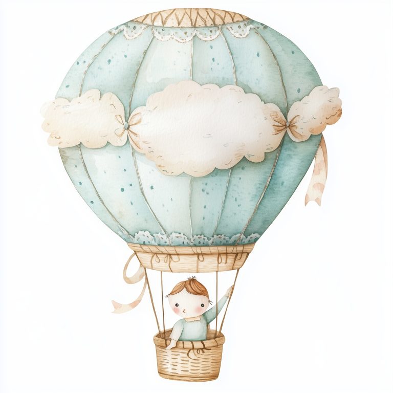 Whimsical Watercolor Adventure Pastel Hot Air Balloon in a Dreamy Sky