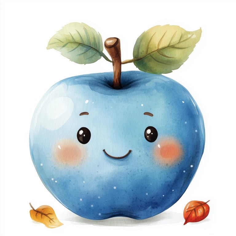 Whimsical Watercolor Blue Apple