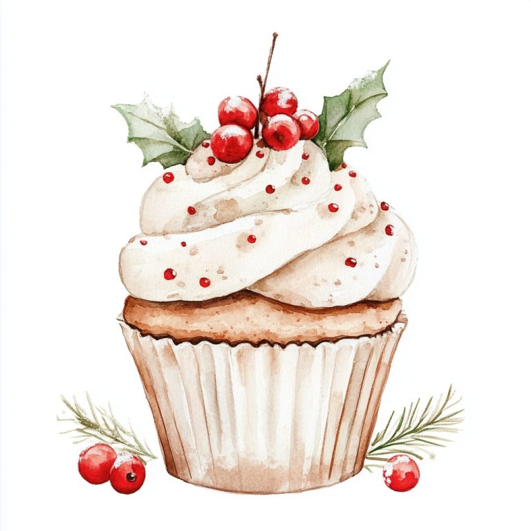 Whimsical Watercolor Christmas Cupcake