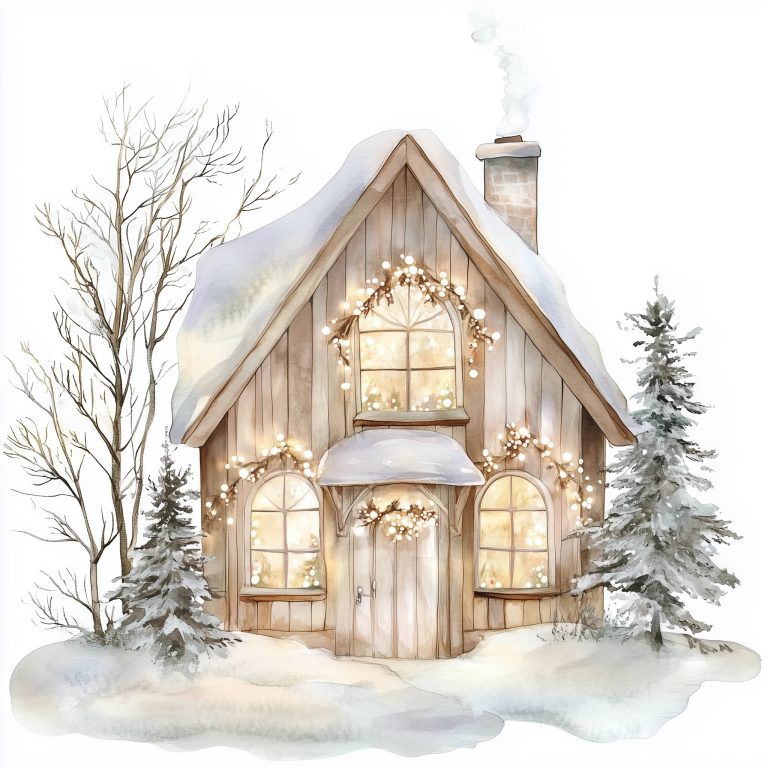 Whimsical Watercolor Christmas House