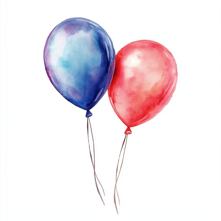 Whimsical Watercolor Duo Two Balloons on a Crisp White Canvas