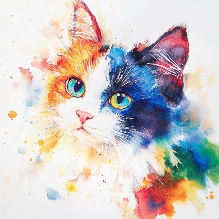 Whimsical Watercolor Feline Portrait