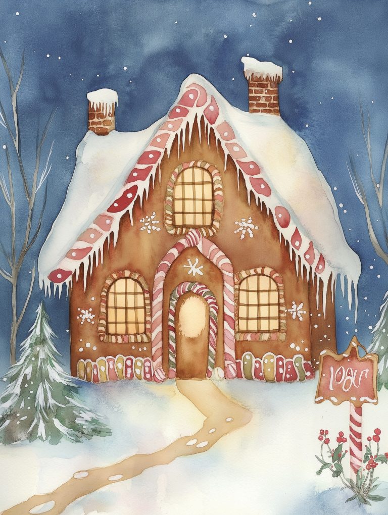 Whimsical Watercolor Gingerbread House