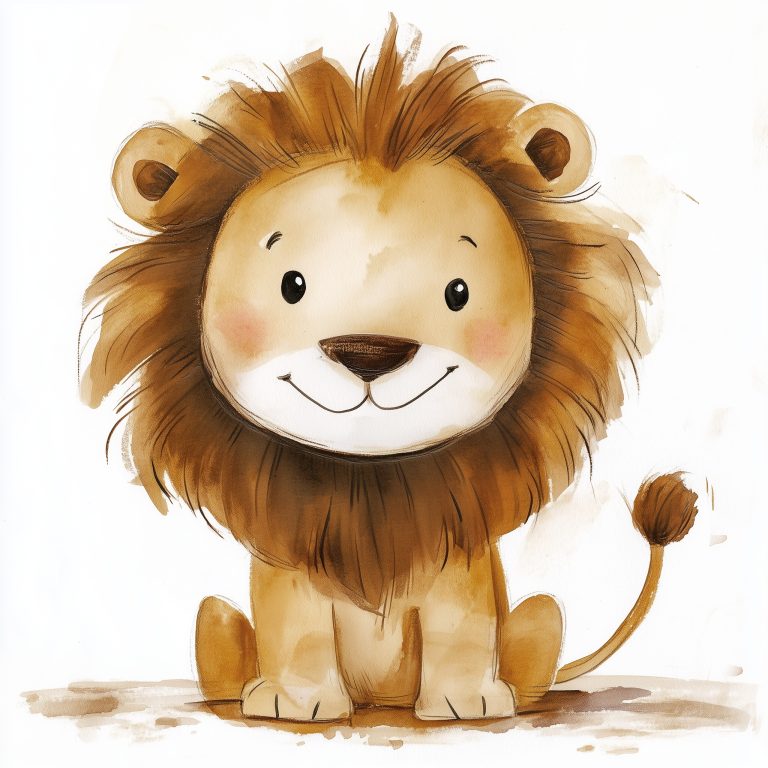 Whimsical Watercolor Lion A Charming Childrens Book Illustration