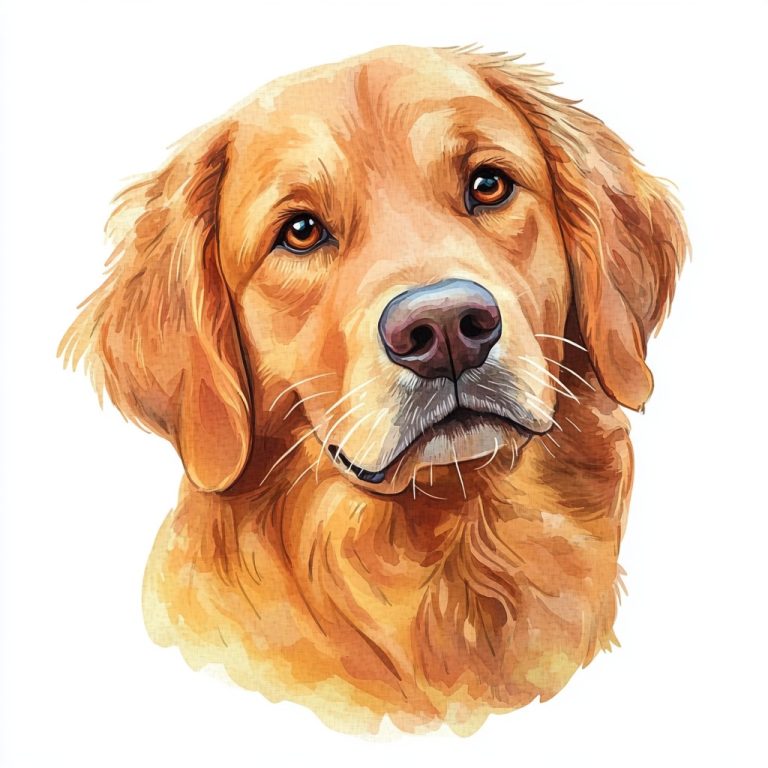 Whimsical Watercolor Portrait of a Golden Retriever A Pixar and Disney Inspired Sticker Illustration