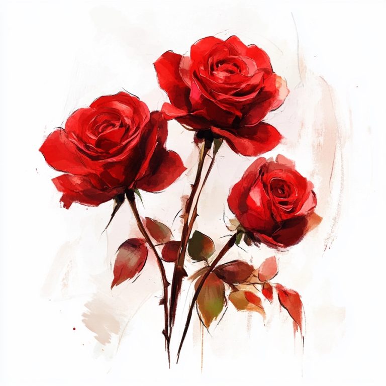 Whimsical Watercolor Roses A Vibrant Dance of Red Hues on a Pristine Canvas