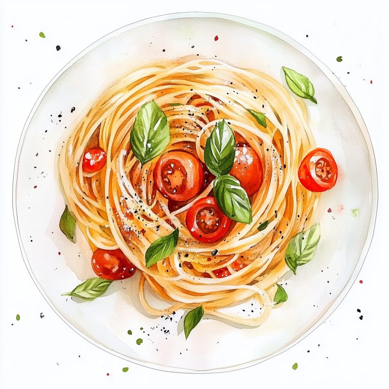 Whimsical Watercolor Spaghetti Plate