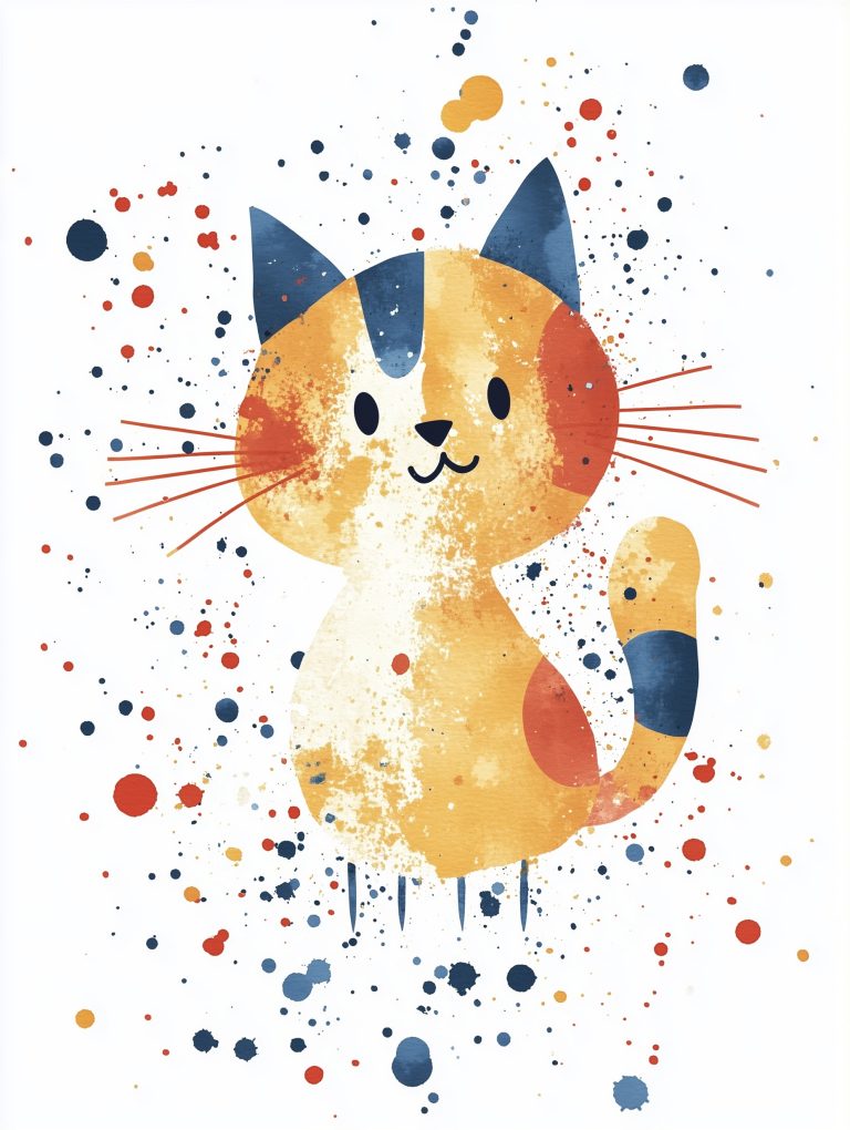 Whimsical Watercolor Whiskers An Abstract Portrait of a Playful Cat