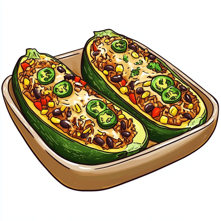 Whimsical Zucchini Boats Illustration