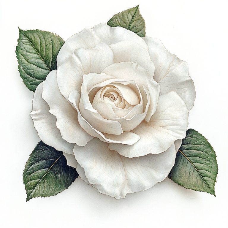 White Rose Botanical Illustration