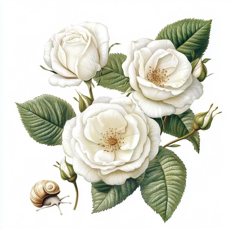 White Roses with Snail