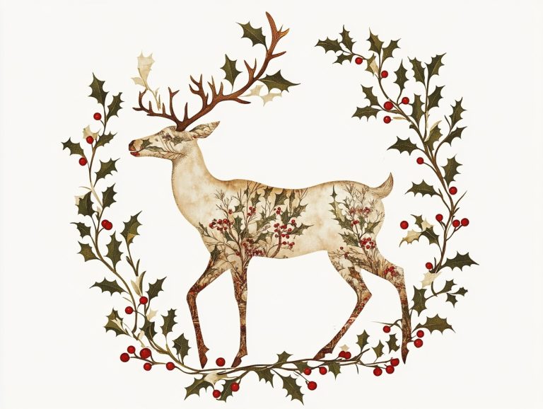 Woven Holly Reindeer Illustration