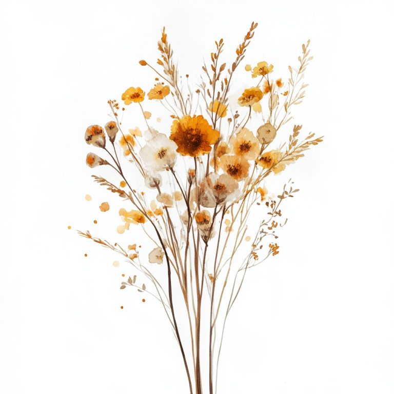 Yellow Dried Flowers Watercolor